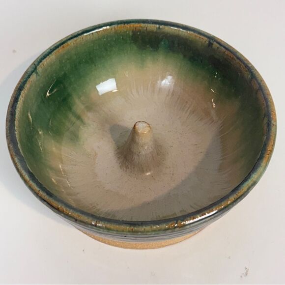 Handmade Green Glazed Pottery Apple Baker Signed 2014 - Picture 2 of 6